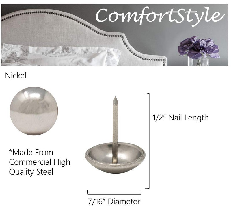 ComfortStyle Premium Upholstery Tacks, Nailhead Decorative Trim for Furniture, 7/16-inch Diameter (100, Nickel) - Image 2