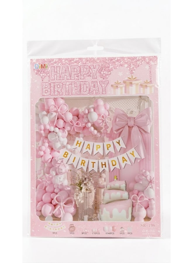 53 Pcs Pink Happy Birthday Full Party Decoration Combo Set with Balloon Garland, Paper Banner, Bow Decor, Cake Table Backdrop and Party Props - Image 3