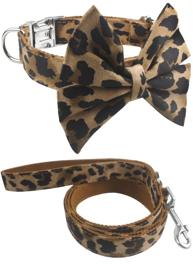 YOY Soft Comfortable Adjustable Leopard Print Pet Collar with Bowtie, Cute Cat Collar and Leash Set for Small Dogs Cats Kitten, Puppy Kitty Grooming Doggy Accessories, Length 8"-13" - Image 1