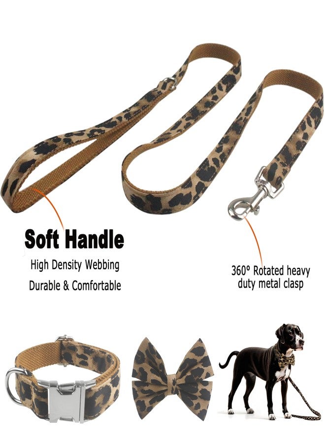YOY Soft Comfortable Adjustable Leopard Print Pet Collar with Bowtie, Cute Cat Collar and Leash Set for Small Dogs Cats Kitten, Puppy Kitty Grooming Doggy Accessories, Length 8"-13" - Image 3