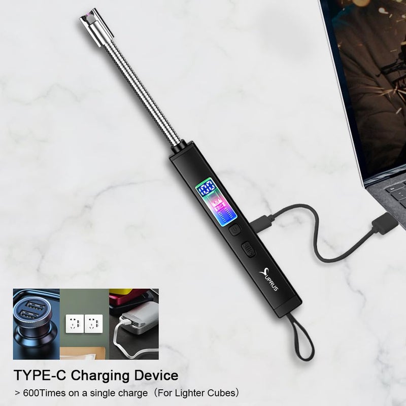 SUPRUS Electric Candle Lighter USB-C Rechargeable with Digital Battery Display Ambient Lighting Safety Switch 360Â° Flexible Neck Flameless Plasma Windproof Perfect for Candle BBQ Camping (Black) - Image 5
