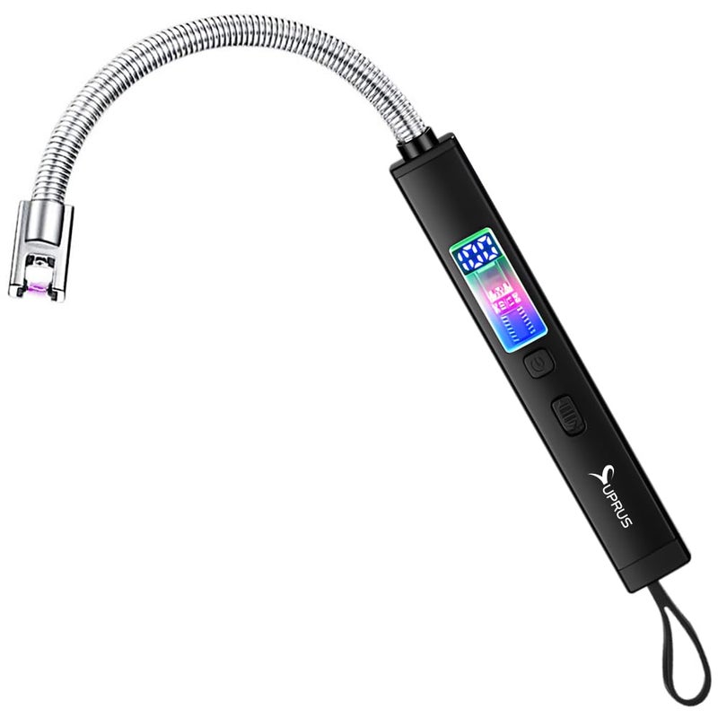 SUPRUS Electric Candle Lighter USB-C Rechargeable with Digital Battery Display Ambient Lighting Safety Switch 360Â° Flexible Neck Flameless Plasma Windproof Perfect for Candle BBQ Camping (Black) - Image 1