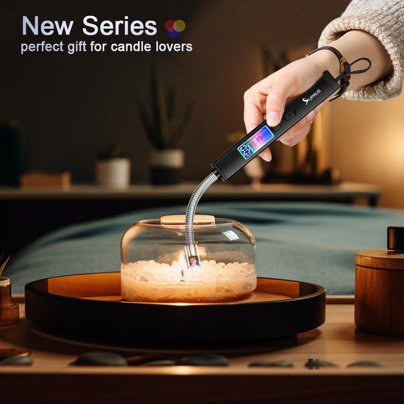 SUPRUS Electric Candle Lighter USB-C Rechargeable with Digital Battery Display Ambient Lighting Safety Switch 360Â° Flexible Neck Flameless Plasma Windproof Perfect for Candle BBQ Camping (Black) - Image 2