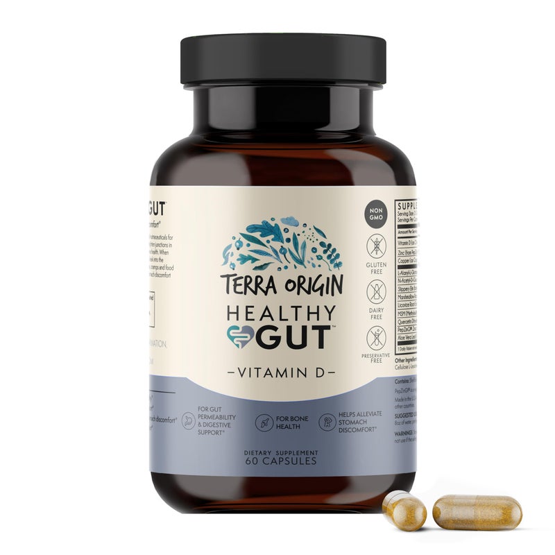 TERRA ORIGIN Healthy Gut with Vitamin D 5000 IU 60 Capsules Gut Health Supplements for Men and Women Supports Digestion and Gas