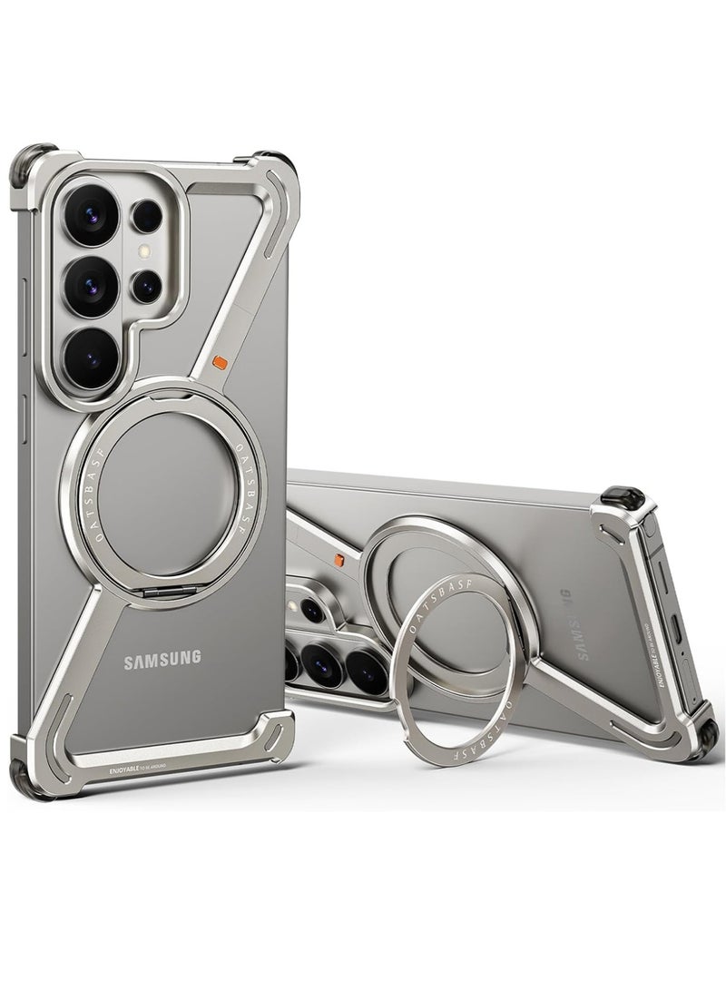 Oatsbasf for Samsung Galaxy S26 Ultra Case, 360° Rotation Kickstand Aluminum Metal Frameless Design Bumper Cover, Natural Titanium - Image 1