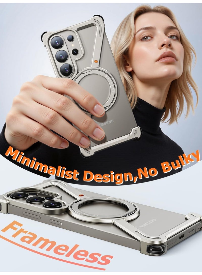 Oatsbasf for Samsung Galaxy S26 Ultra Case, 360° Rotation Kickstand Aluminum Metal Frameless Design Bumper Cover, Natural Titanium - Image 2