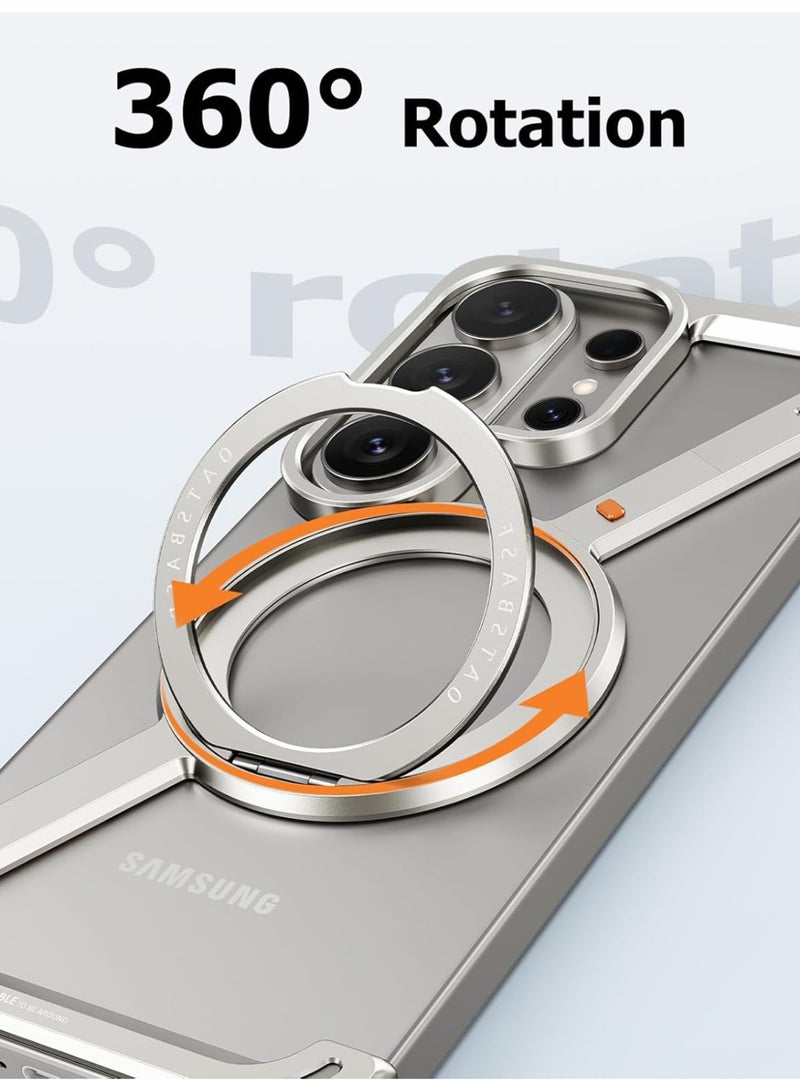 Oatsbasf for Samsung Galaxy S26 Ultra Case, 360° Rotation Kickstand Aluminum Metal Frameless Design Bumper Cover, Natural Titanium - Image 3