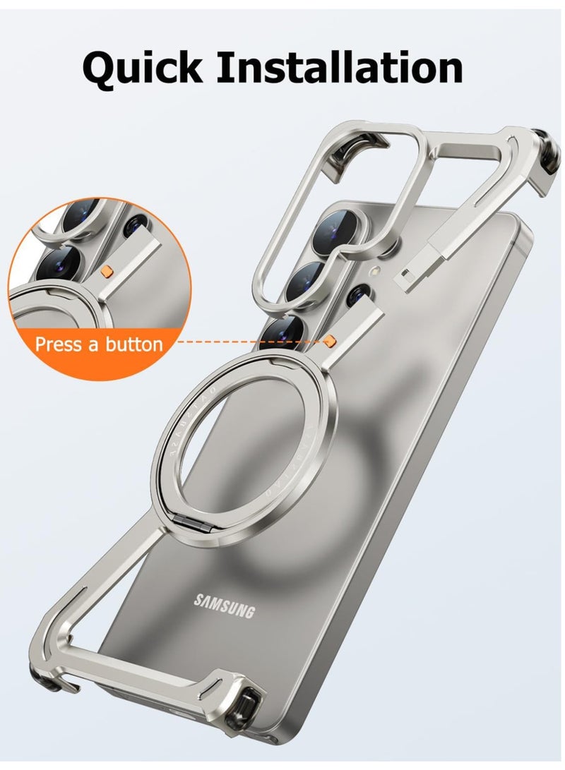 Oatsbasf for Samsung Galaxy S26 Ultra Case, 360° Rotation Kickstand Aluminum Metal Frameless Design Bumper Cover, Natural Titanium - Image 4