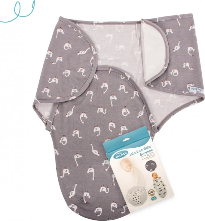 Sevi Bebe Interlock Baby Swaddle ART-118 Swan Pattern Swan Pattern
