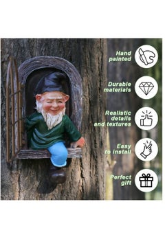 KASTWAVE Tree Hugger Garden Gnome Statue, Garden Peeker Yard Art unimaginable Tree Sculpture Garden Decoration  - Image 3