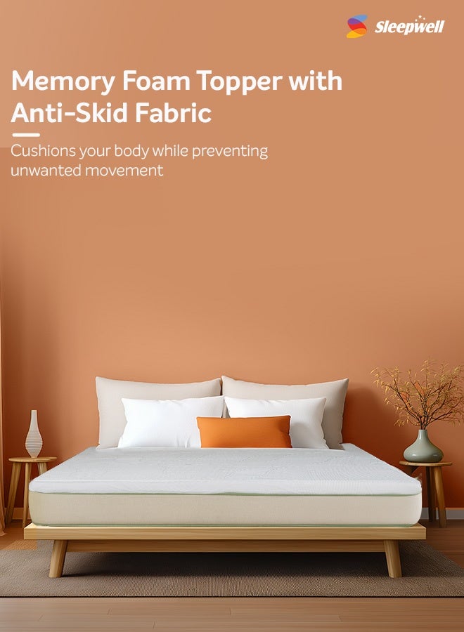 Sleepwell Memory Foam Mattress Topper| Extra Comfort & Pressure Relief| Anti-Skid Surface with Cool Yarn| Enhanced Support & Full Back Support| 2 Years Warranty| 200x180x5 - Image 2