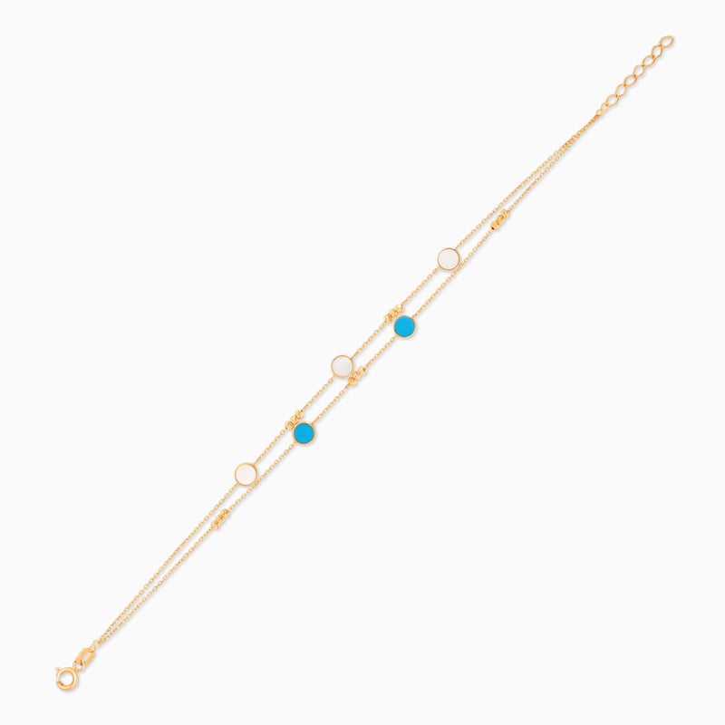Jawhara Jewellery سوار من الذهب الأصفر عيار 18 للنساء - تصميم بطبقتين مع لؤلؤة الأم و أحجار الفيروز، مجوهرات فاخرة، إكسسوار فاخر من مجموعة إكلا من مجوهرات جوهرة - Image 1