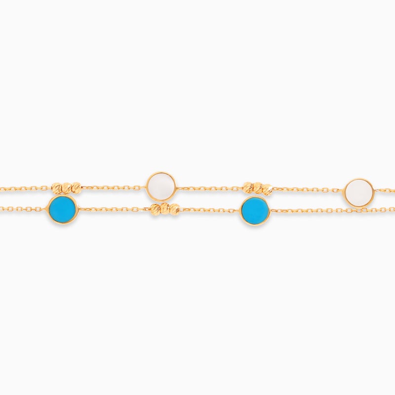 Jawhara Jewellery سوار من الذهب الأصفر عيار 18 للنساء - تصميم بطبقتين مع لؤلؤة الأم و أحجار الفيروز، مجوهرات فاخرة، إكسسوار فاخر من مجموعة إكلا من مجوهرات جوهرة - Image 3