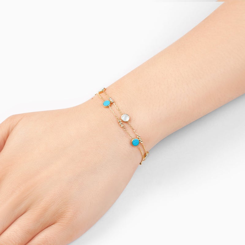 Jawhara Jewellery سوار من الذهب الأصفر عيار 18 للنساء - تصميم بطبقتين مع لؤلؤة الأم و أحجار الفيروز، مجوهرات فاخرة، إكسسوار فاخر من مجموعة إكلا من مجوهرات جوهرة - Image 2