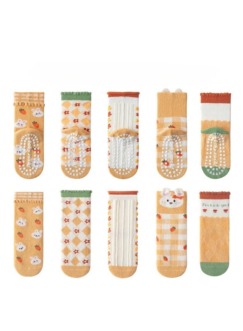 5 Pairs Per Set Anti Slip Design Of Children's Socks, Cartoon Tube Socks  - Image 1