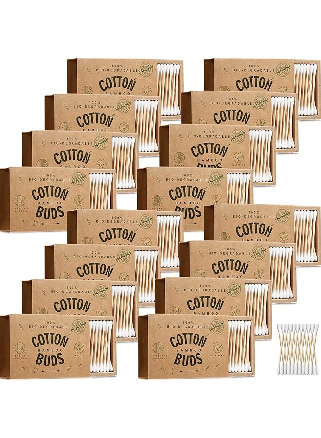 إيروريكس أعواد قطنية من الخيزران، 1600 قطعة، أعواد قطنية مزدوجة قابلة لإعادة الاستخدام، أعواد قطنية للأذن، أعواد قطنية للعناية بالبشرة، مجوهرات فنية - Image 1