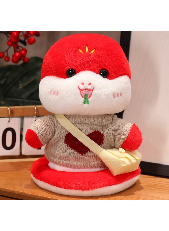 Year Of The Snake Mascot Doll Zodiac Snake Plush Toy Dress Snake Baby Doll Annual Meeting Gift Year Gift-Specifications:Gray Love + Small Bag + Red Snake Baby-Color:Add Portable Gift Box  - Image 1