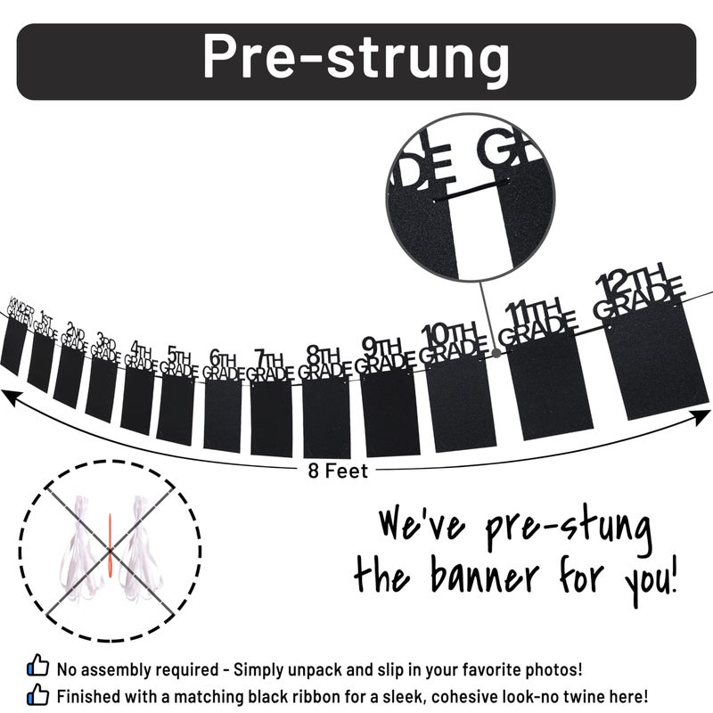 PartyHooman Graduation Photo Banner K-12, Kindergarten to 12th Grade for Middle/Junior, High/Senior Graduation Decorations 2026 | Class of 2026 Party Decorations |Pictures Party Supplies (Pre-strung) - Image 2