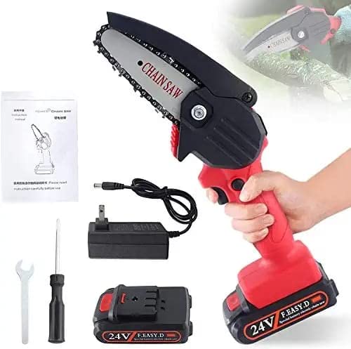 Hetkrishi Mini Cordless Electric Chainsaw Dual Battery (21Vx2),4inch Cutting Wide Heavy Duty Battery Powered Hand Saw gardens farms pastures Wood Working Tool Like Logging Cutting Pruning(Multi) - Image 1