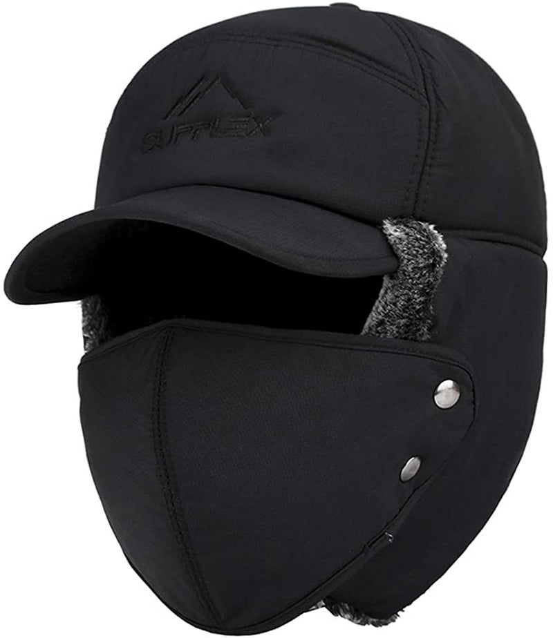 Winter Trapper Hat for Men Ushanka Russian Ski Hunting Cap Baseball Hat with Earflaps Windproof Mask Balaclava Women Warm Fur Snow Hat