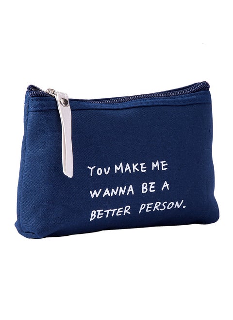 Korean Floral Canvas Makeup Bag Large Capacity Three-Row Alphabet dark blue