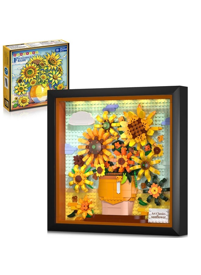 Hogokids HOGOKIDS Flowers Sunflower Building Set with Lights - Vincent Van Gogh Painting Frame Artwork Mini Building Blocks Toy for Home Dcor Wall Art Architecture Sets for Adults Teens - 807PCS  - Image 1