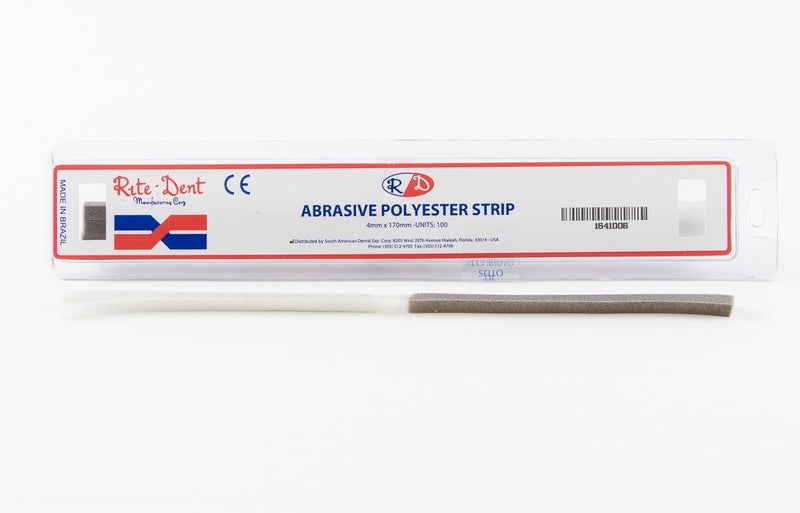 Rite Dent Plastic Polishing Strips Wide 4.0 mm Center Gaped Fine/Medium One-Side 100/Box - Image 1