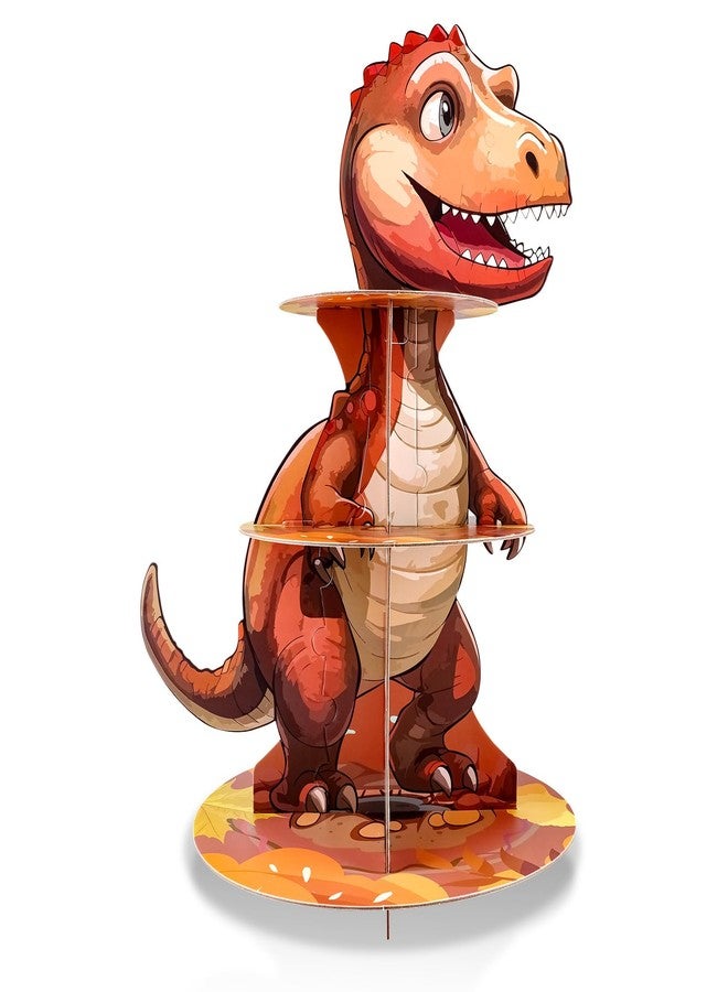 PDFans Dinosaur Cupcake Stand, 3 Tire Cupcake Stand Holder Dinosaur Themed Cup Cake Display Stand Dessert Tower Tiered Tray Stand for Kids Dinosaur Jungle Party Birthday Supplies (Dinosaur-1pcs) - Image 1