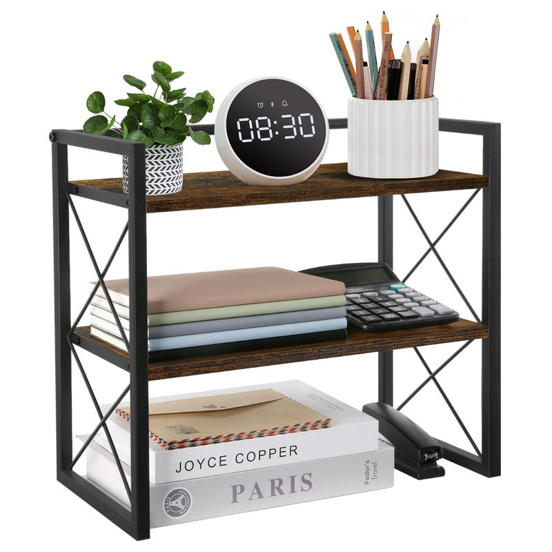 YINMIT Desktop Shelf Organizer 2 Tier Office Shelves Wood Desk Organizer Storage Rack and Freestanding Display Shelf for Office Dormitory Home