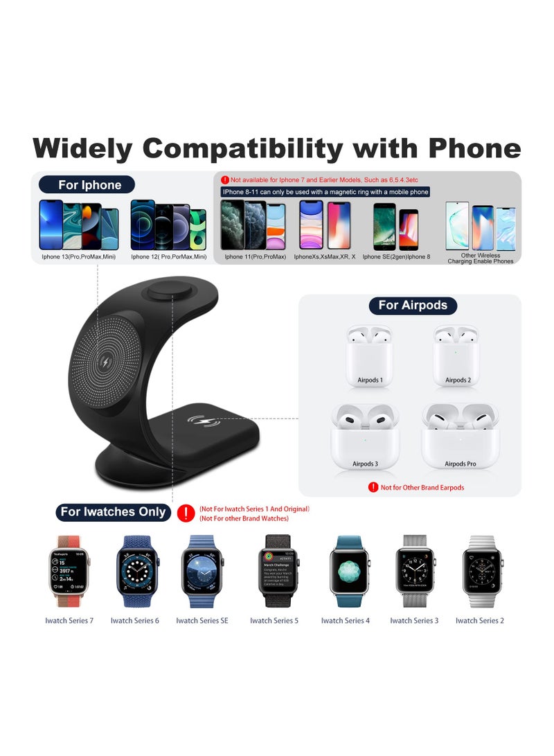 KASTWAVE 3 in 1 Magnetic Wireless Charger, 15W Fast Charging Station for iPhone 13/ pro/ pro-Max/ 12/ 12 Pro Max, Support for iWatch, for AirPods Pro for Bonus 18W QC 3.0 Adaptor and Magetic Metal Ring (Black) - Image 2