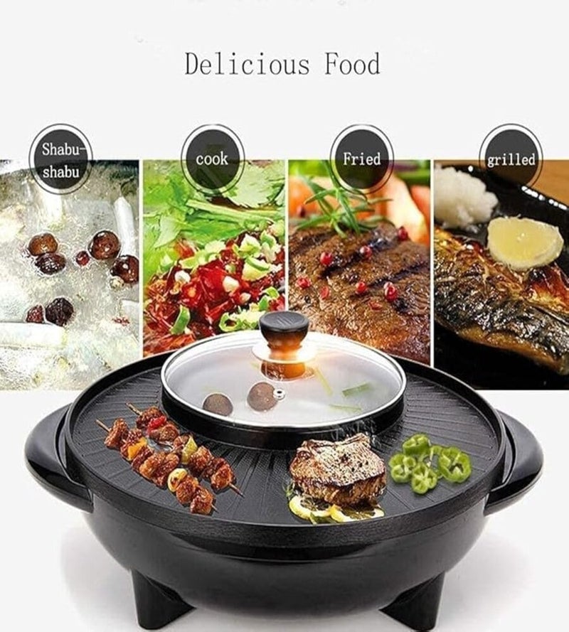 Dessini Regina KC034 2-In-1 Electric Hot Pot And BBQ Grill With Tempered Glass Lid Black - Image 4