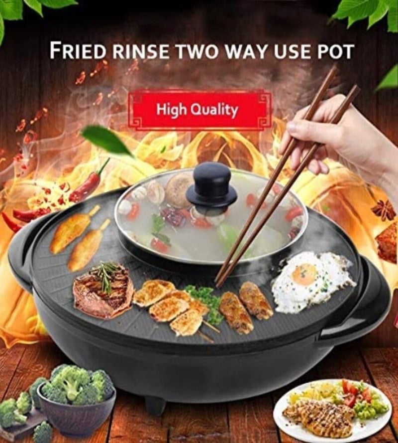 Dessini Regina KC034 2-In-1 Electric Hot Pot And BBQ Grill With Tempered Glass Lid Black - Image 3