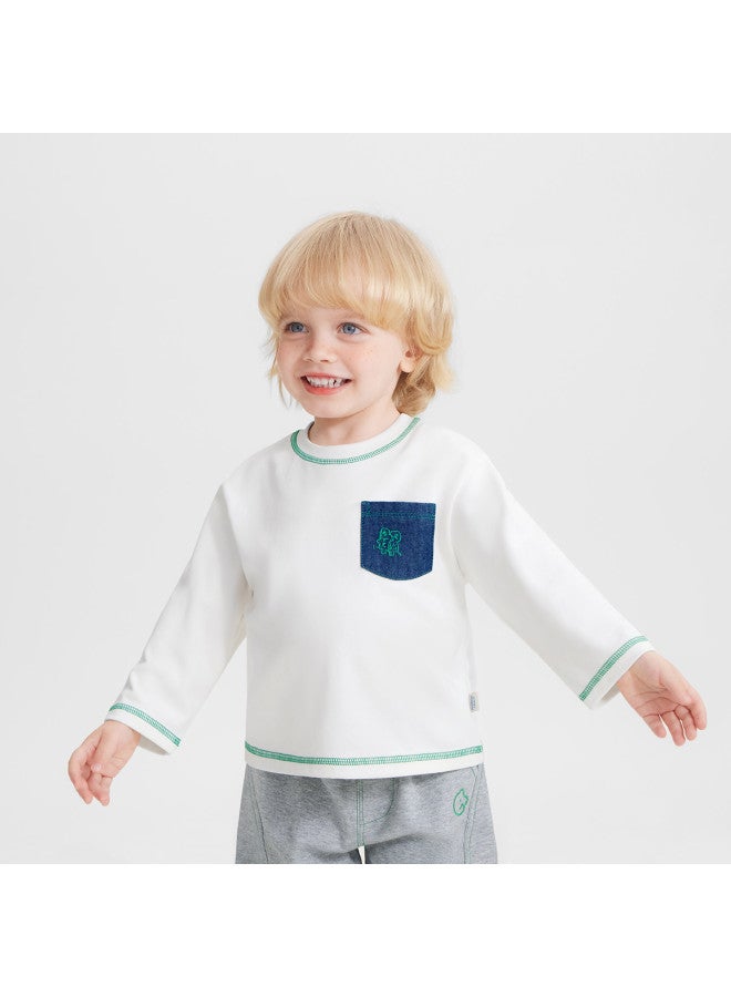 Baby T-shirt Long Sleeve Spring/autumn Style Boys' White T-shirt Children's Skin-friendly Comfortable Top Girls - Image 2