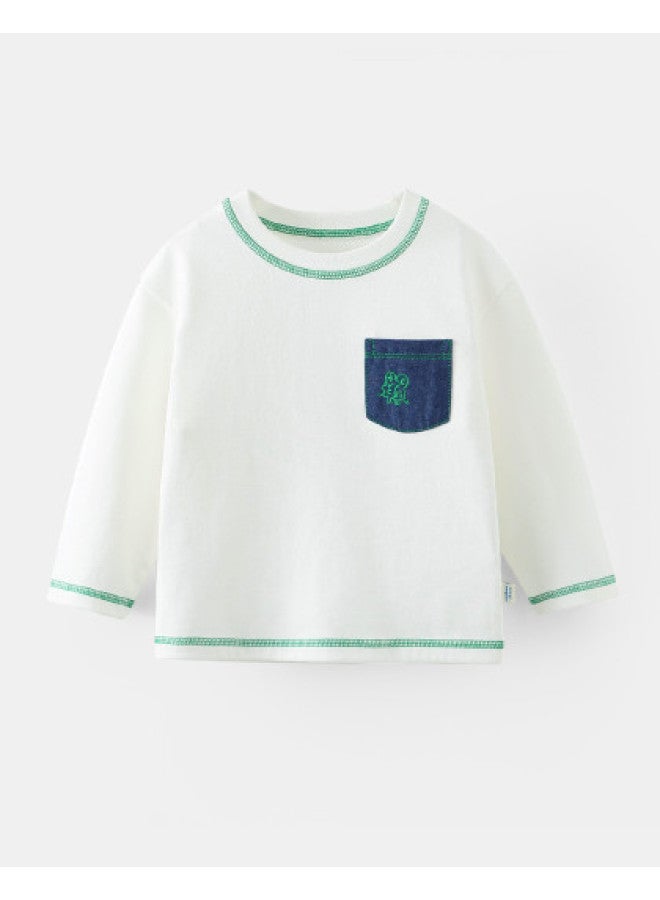 Baby T-shirt Long Sleeve Spring/autumn Style Boys' White T-shirt Children's Skin-friendly Comfortable Top Girls - Image 1
