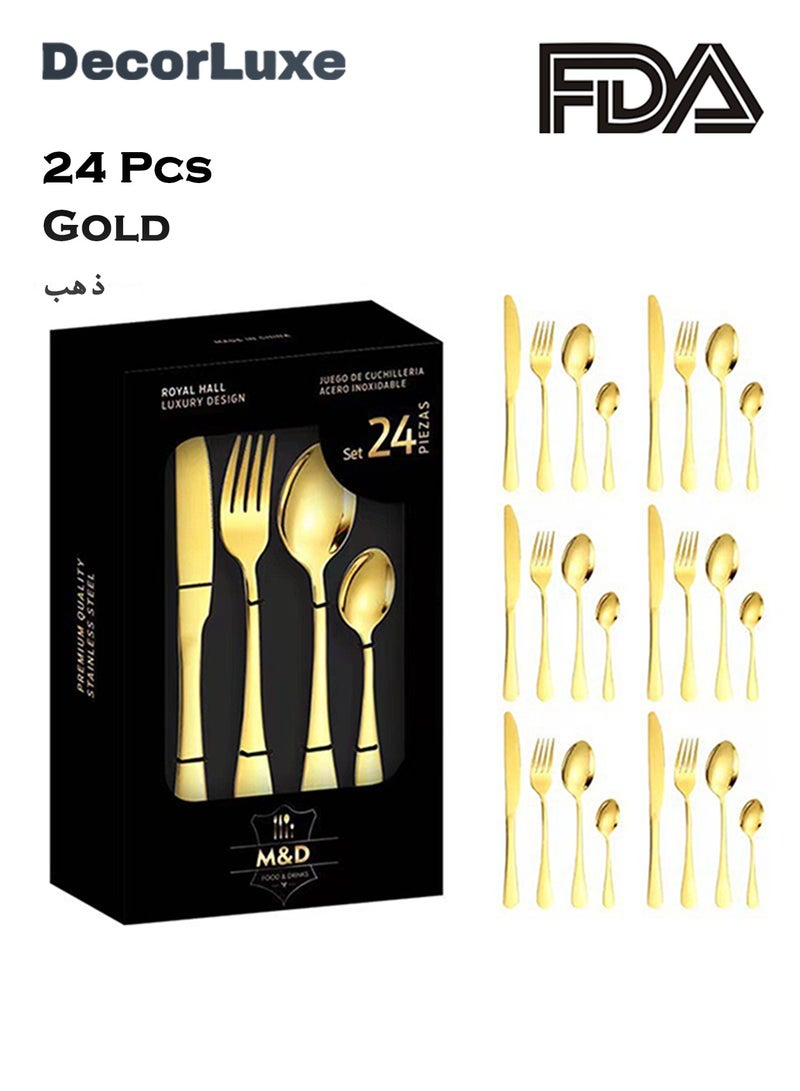 DecorLuxe 24-Piece Cutlery Set. Stainless Steel Flatware Cutlery Set. Gold & Silver are Available. - Image 1