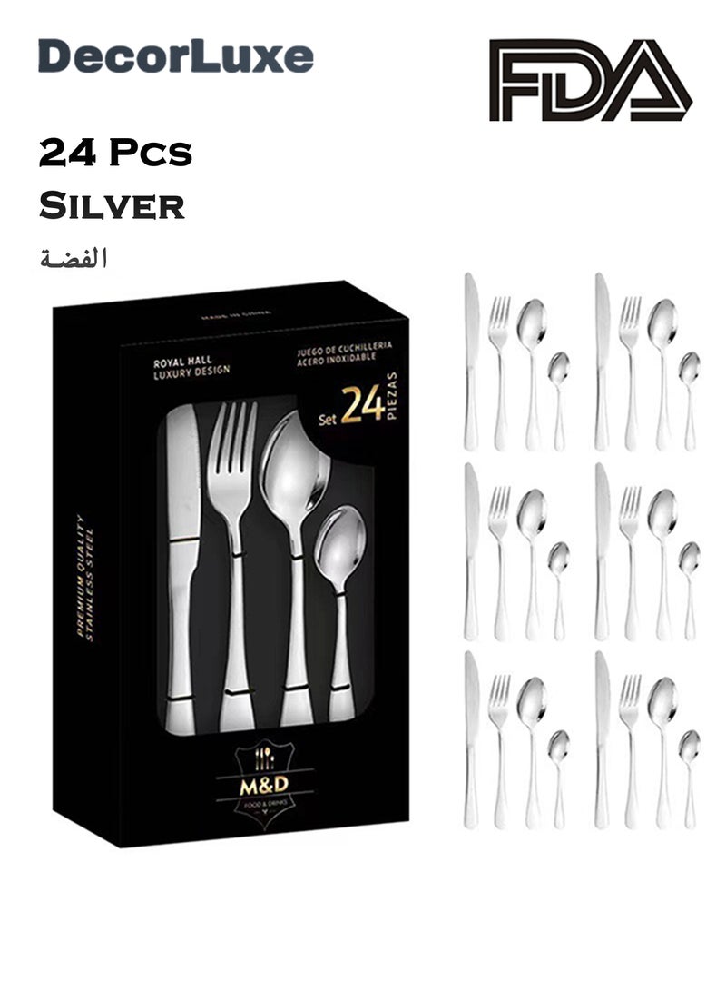 DecorLuxe 24-Piece Cutlery Set. Stainless Steel Flatware Cutlery Set. Gold & Silver are Available. - Image 2