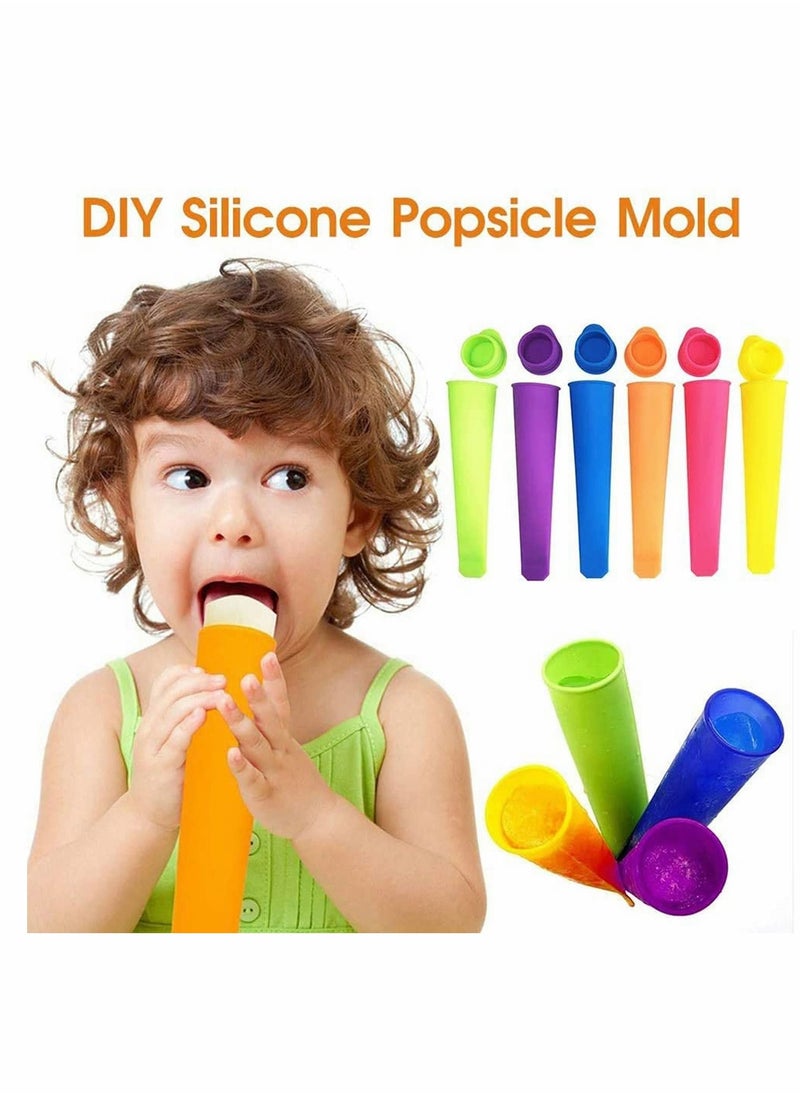 NIBEMINENT - Ice Pop Molds Set, 6 Pcs Multi Colors Food Grade Silicone Popsicle with Lids DIY BPA Free Freezer Cream Moulds for Women Men Kids Lolly Maker - Image 1