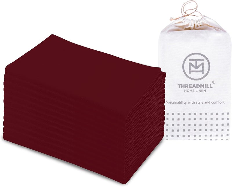Threadmill Burgundy Red Cloth Napkins Set of 12 Cotton Reusable 20 x 20 inch Napkins Cloth Washable Dinner Napkins Perfect for Wedding Parties Cocktails Fall Thanksgiving Christmas - Image 1
