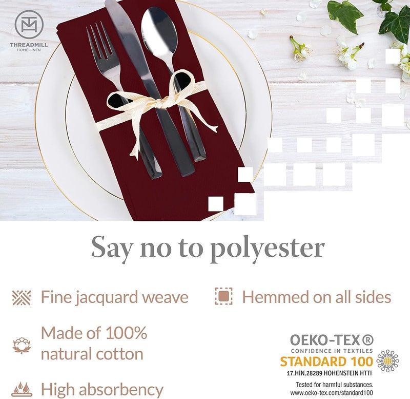 Threadmill Burgundy Red Cloth Napkins Set of 12 Cotton Reusable 20 x 20 inch Napkins Cloth Washable Dinner Napkins Perfect for Wedding Parties Cocktails Fall Thanksgiving Christmas - Image 2