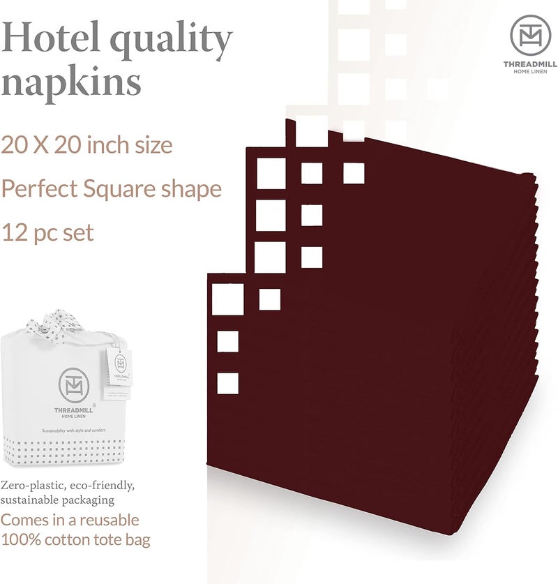 Threadmill Burgundy Red Cloth Napkins Set of 12 Cotton Reusable 20 x 20 inch Napkins Cloth Washable Dinner Napkins Perfect for Wedding Parties Cocktails Fall Thanksgiving Christmas - Image 3