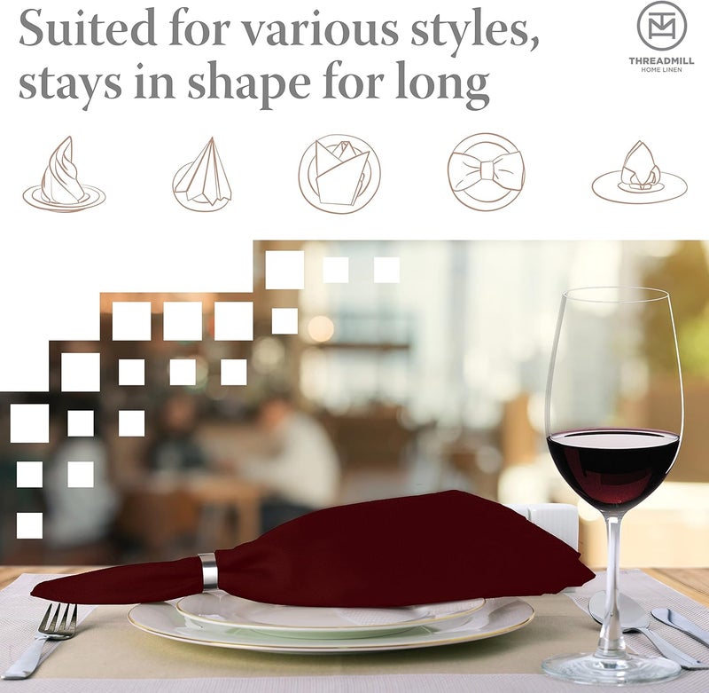 Threadmill Burgundy Red Cloth Napkins Set of 12 Cotton Reusable 20 x 20 inch Napkins Cloth Washable Dinner Napkins Perfect for Wedding Parties Cocktails Fall Thanksgiving Christmas - Image 4