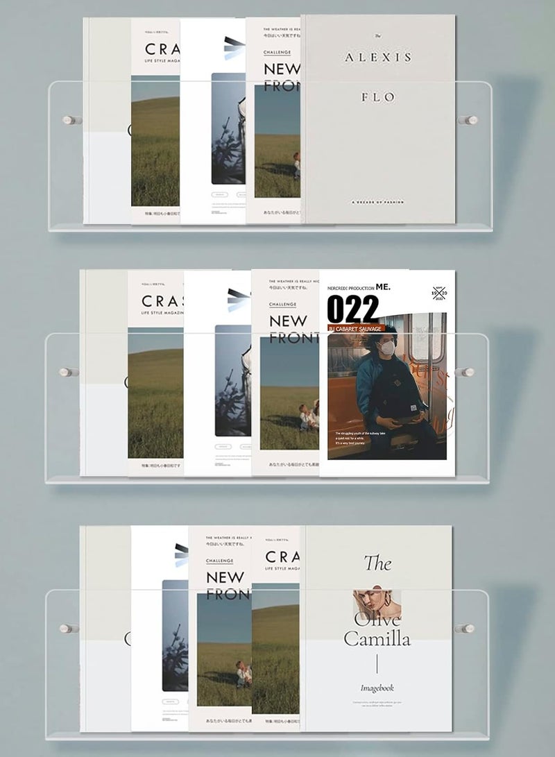 TPGP 3PACK Acrylic Brochure Holder Wall Mount Clear Hanging Magazine Rack Bookshelf Comic Display Stand Floating Storage Organizer for Living Room, Office, Waiting Room - Image 1