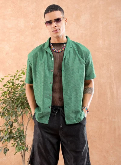 The Indian Garage Co Men Relaxed Fit Solid Half Sleeves Cuban Collar Resort Wear Shirt