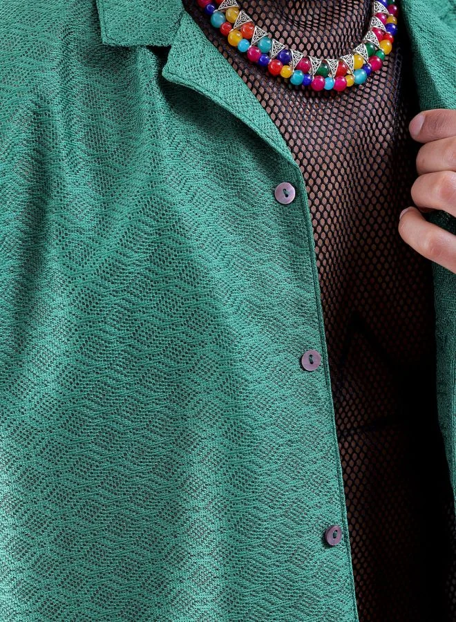 The Indian Garage Co Men Relaxed Fit Solid Half Sleeves Cuban Collar Resort Wear Shirt