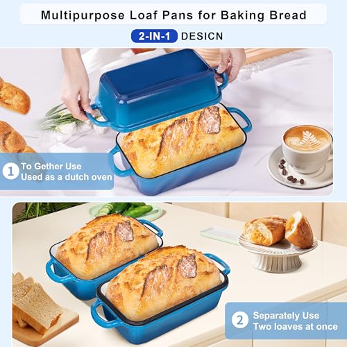 GRMlmosa Cast Iron Loaf Pan with Lid, Loaf Pans for Baking Bread 9x5 Inch, Bread Baking Pan for Homemade Bread|Sourdough with Golden Crispy Crust (Marseille) - Image 3
