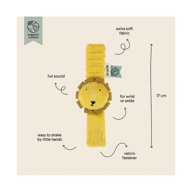 Trixie Mr. Lion Wrist Rattle, Comfortable, Soft, Gentle, 0 Months+, 17cm - Yellow - Image 3