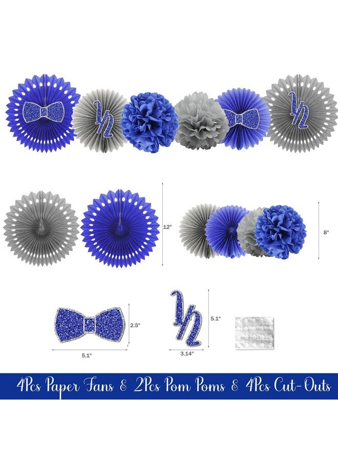 Hombae Half Birthday Decorations - Boy Supplies, Blue Glitter Banner, 1/2 Birthday Hat, Cake Topper, Fans & Pom Poms - Image 3