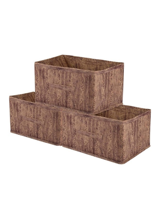 Kuber Industries Pack of 3 Foldable Storage Organiser | Wooden Print Storage Box for Books & Toys | Cloth Organizer for Wardrobe | Cupboard Drawer Organizer | Brown - Image 1