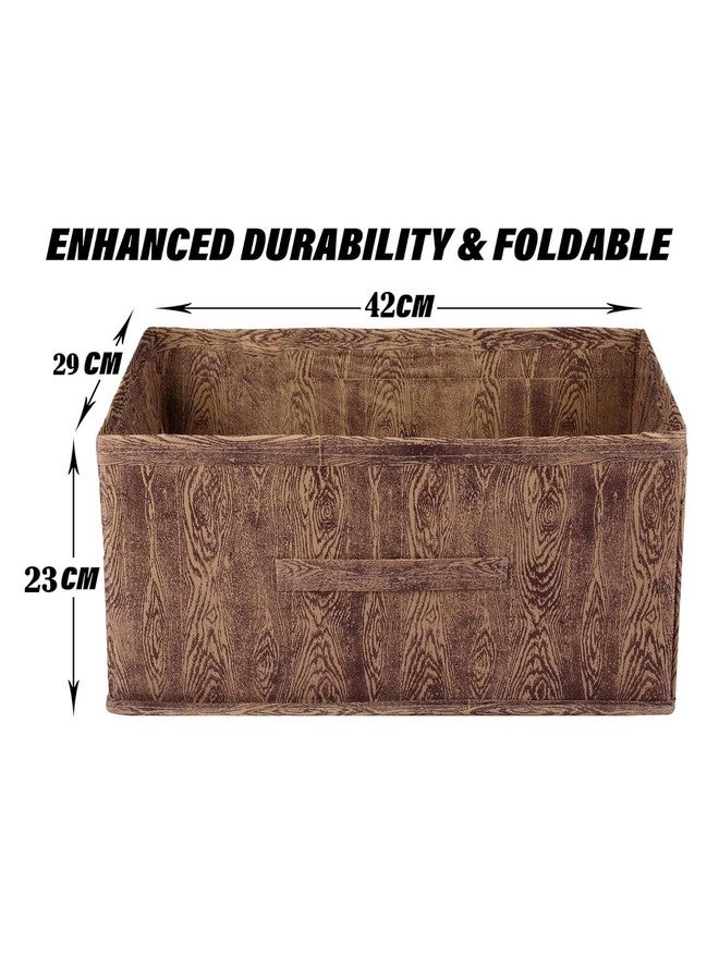 Kuber Industries Pack of 3 Foldable Storage Organiser | Wooden Print Storage Box for Books & Toys | Cloth Organizer for Wardrobe | Cupboard Drawer Organizer | Brown - Image 4