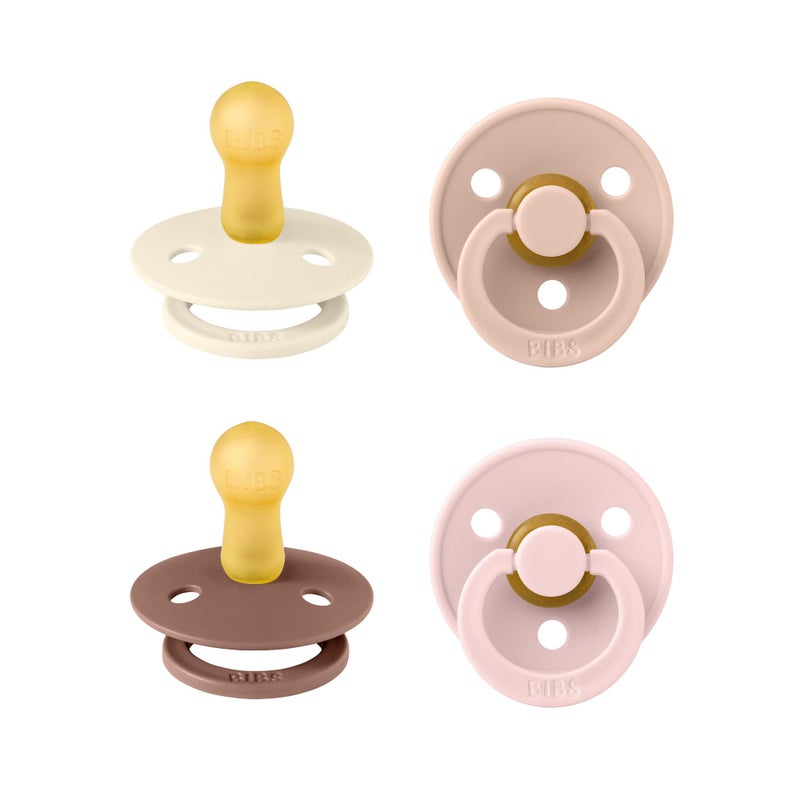 BIBS Pacifiers - Colour 4-Pack | BPA Free Baby Pacifier | Round Nipple Binkies | Natural Rubber Latex Soother | Made in Denmark | Size 1 (0-6 Months) | Vanilla Mix - Image 1